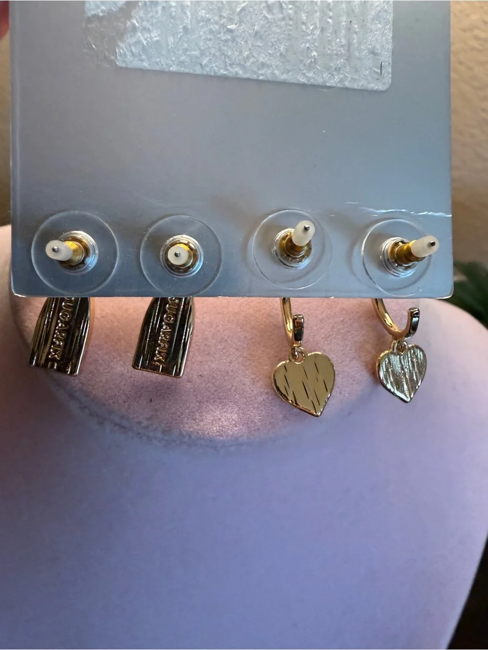 New Sugarfix BaubleBar Pink Heart & Glitter Rosé Bottle Earring Set